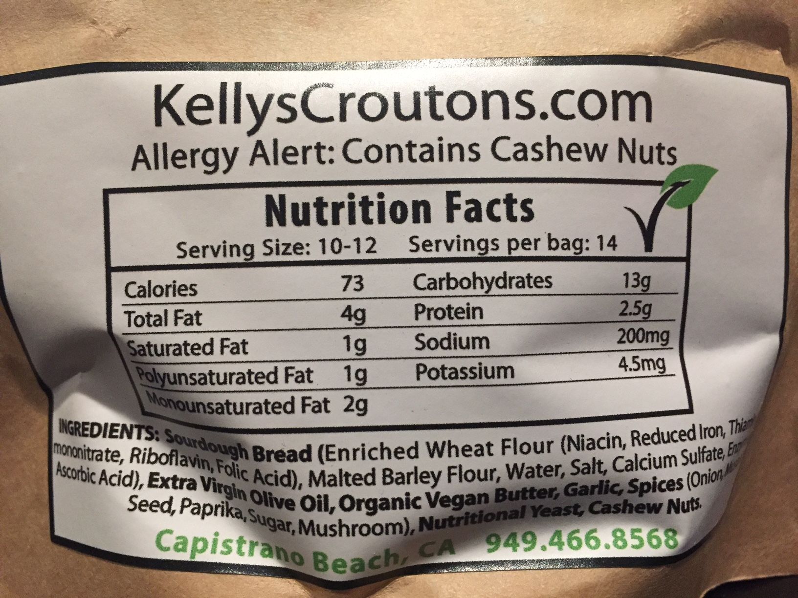 Kelly's Croutons Ingredients